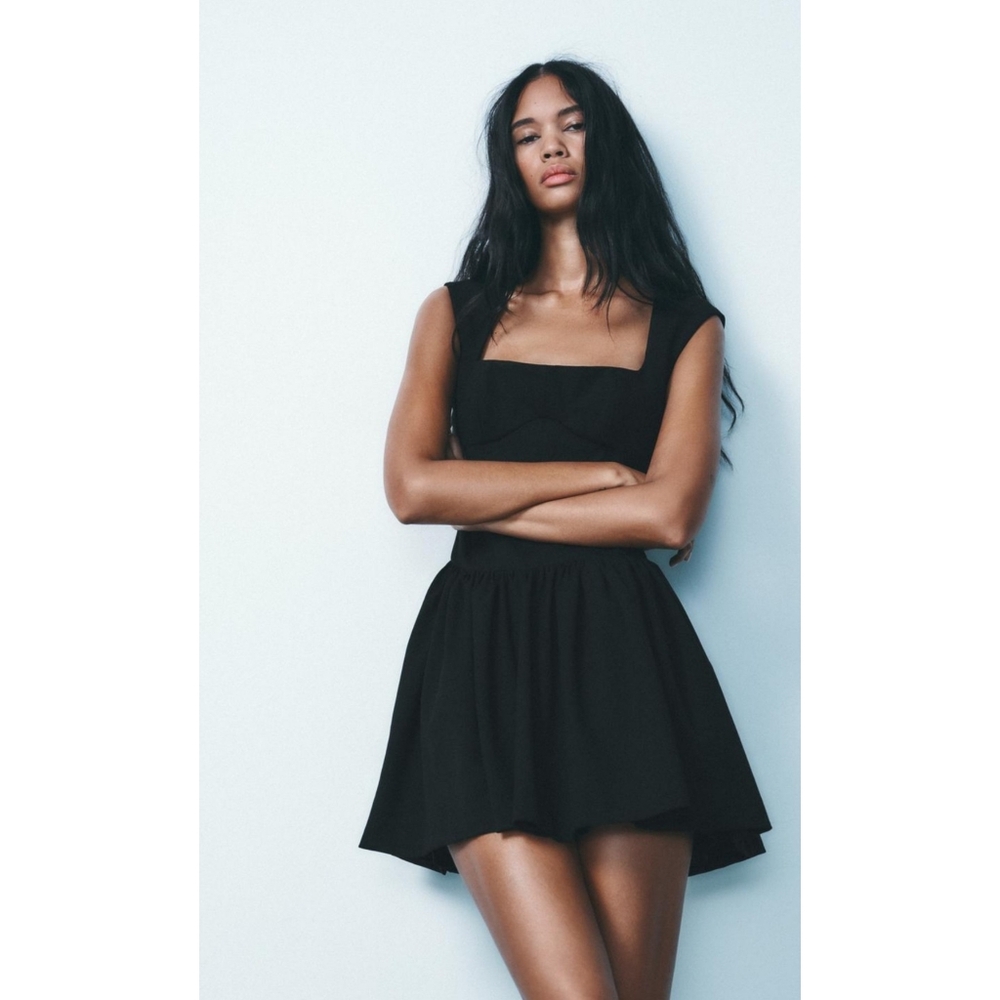 Zara Square Neck Pleated Dress Black size S and XXL - Picture 9 of 13